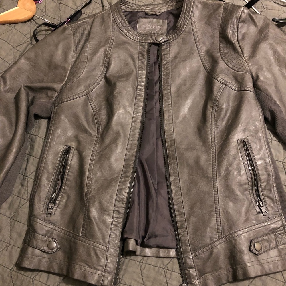Grey faux fur moto jacket
